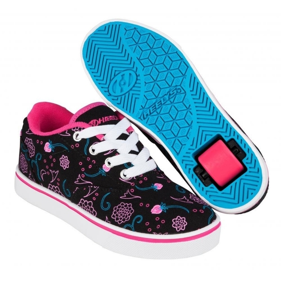 Heelys Launch Top Size Womens 7 Girls 6 Sneakers Skater Black Pink Floral - Picture 1 of 9